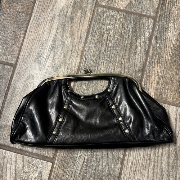 Black silver studded hand bag - Picture 1 of 4